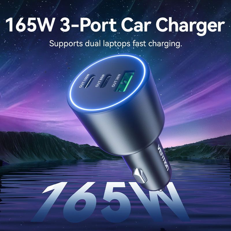 Vention Three-Port USB C+C+A (100W+65W+30W) Car Charger Black Vention Three-Port USB C+C+A (100W+65W+30W) Car Charger Black