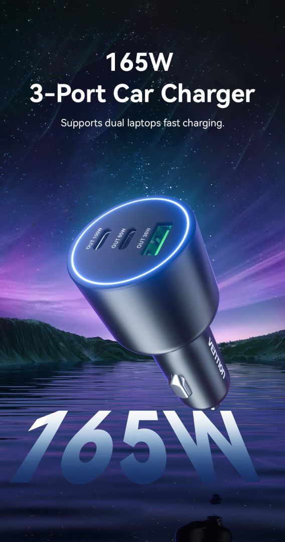 Vention Three-Port USB C+C+A (100W+65W+30W) Car Charger Black Vention Three-Port USB C+C+A (100W+65W+30W) Car Charger Black