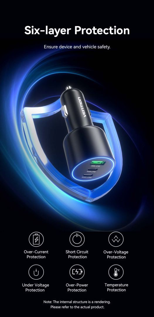 Vention Three-Port USB C+C+A (100W+65W+30W) Car Charger Black Vention Three-Port USB C+C+A (100W+65W+30W) Car Charger Black