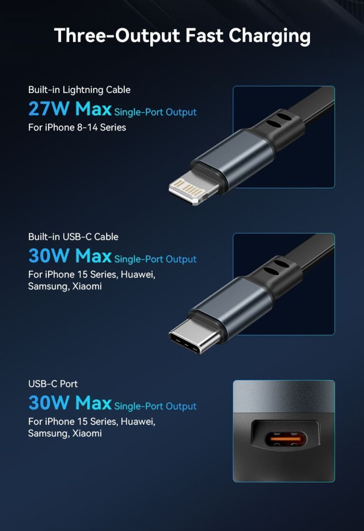 Vention Car Charger with Built-In Cable Black Vention Car Charger with Built-In Cable Black