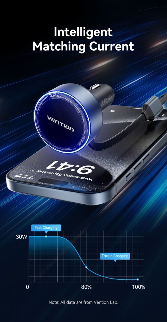 Vention Car Charger with Built-In Cable Black Vention Car Charger with Built-In Cable Black