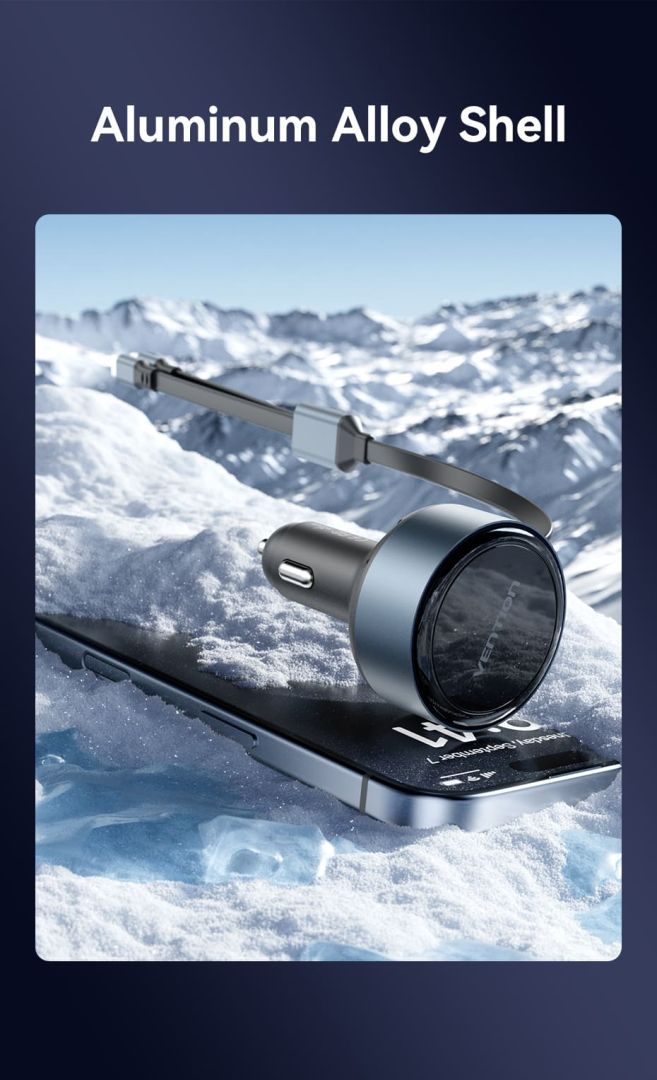 Vention Car Charger with Built-In Cable Black Vention Car Charger with Built-In Cable Black