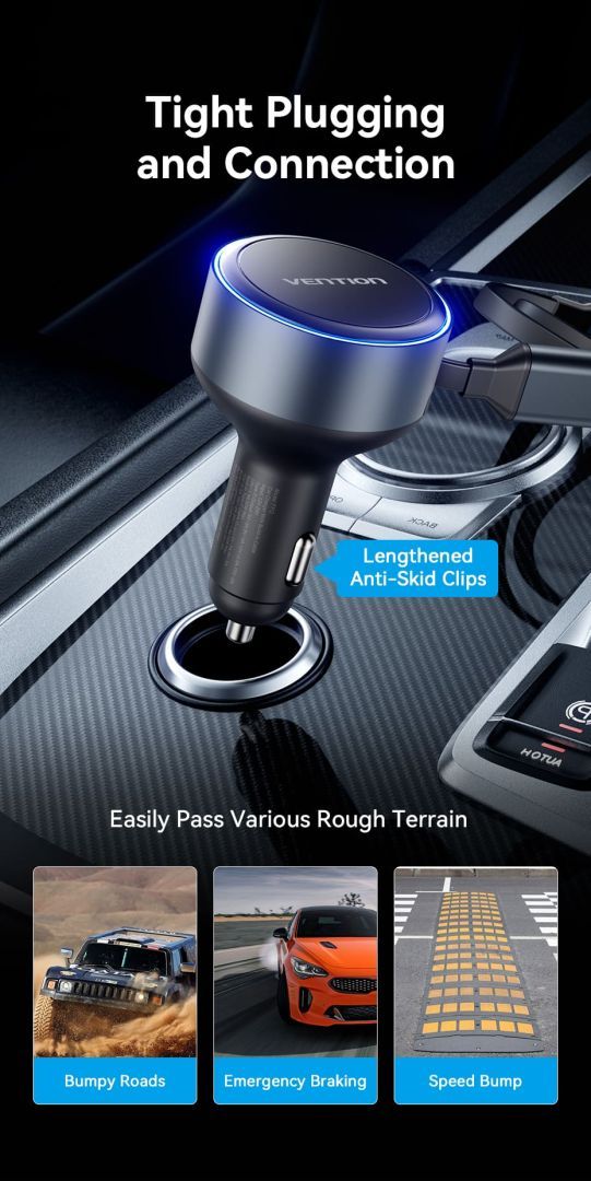 Vention Car Charger with Built-In Cable Black Vention Car Charger with Built-In Cable Black