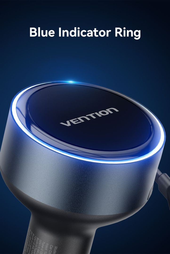 Vention Car Charger with Built-In Cable Black Vention Car Charger with Built-In Cable Black