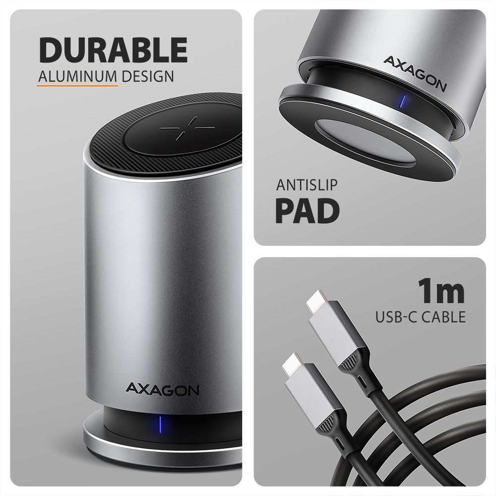 AXAGON HMC-WL9 9in1 hub USB-C 10 Gbps Wireless Charging Grey AXAGON HMC-WL9 9in1 hub USB-C 10 Gbps Wireless Charging Grey