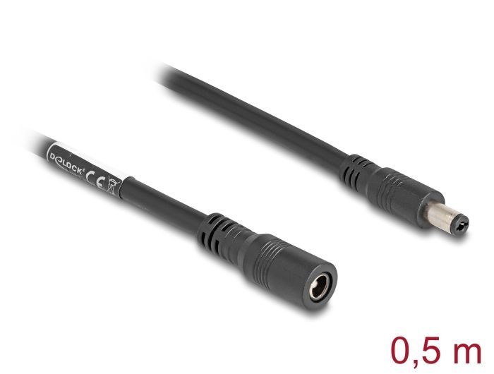 DeLock DC Extension Male/famale cable 0,5m Black DeLock DC Extension Male/famale cable 0,5m Black