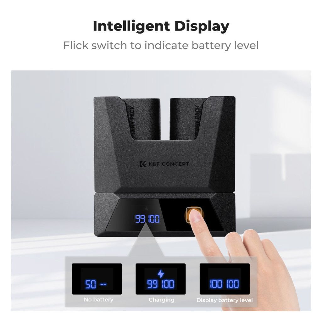 K&F Concept hordozható moduláris dupla töltő, 2db LP-E6NH akkumulátorhoz K&F Concept hordozható moduláris dupla töltő, 2db LP-E6NH akkumulátorhoz