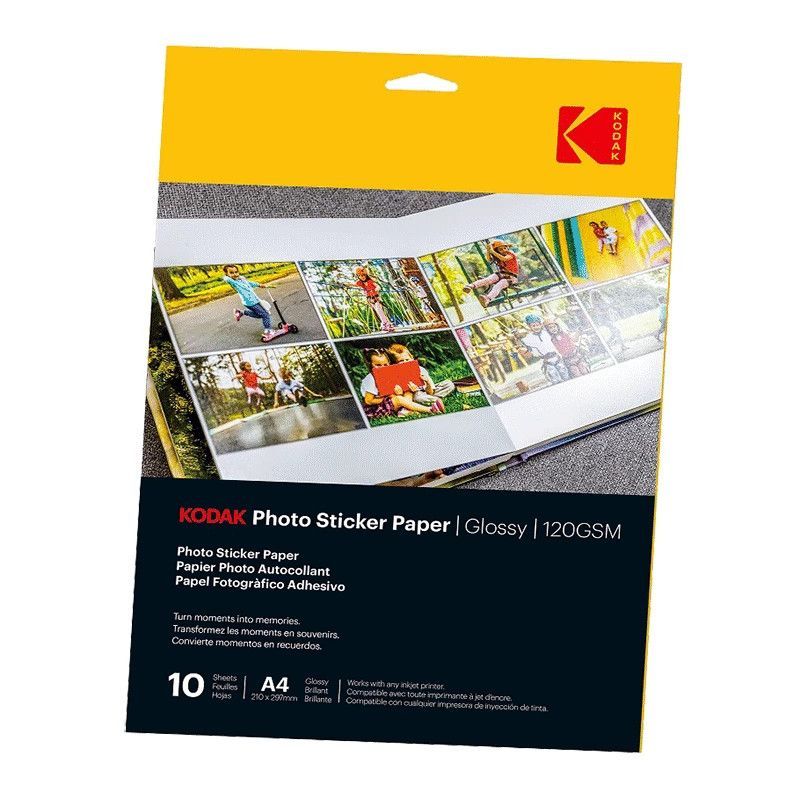 Kodak fotópapír ragasztható matrica, A4, 21x29,7cm, fényes, 120g, 10db Kodak fotópapír ragasztható matrica, A4, 21x29,7cm, fényes, 120g, 10db
