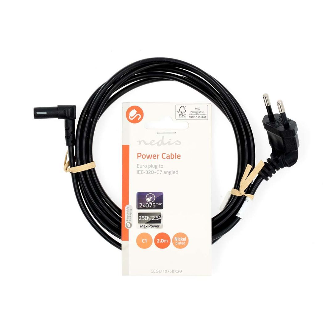 Nedis IEC-320-C1 Angled Power Cable 2m Black