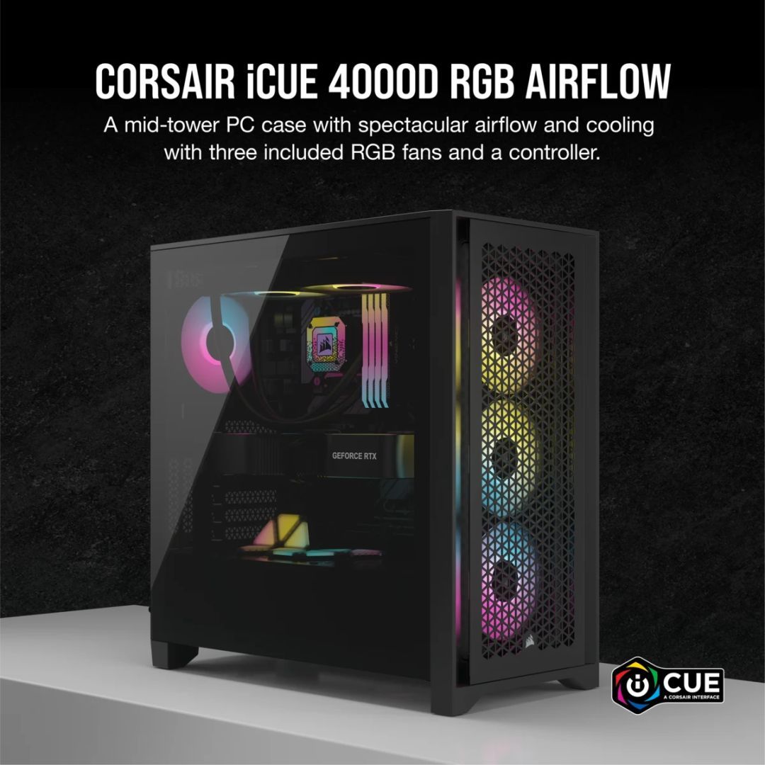 Corsair iCUE 4000D RGB AIRFLOW Tempered Glass Black Corsair iCUE 4000D RGB AIRFLOW Tempered Glass Black