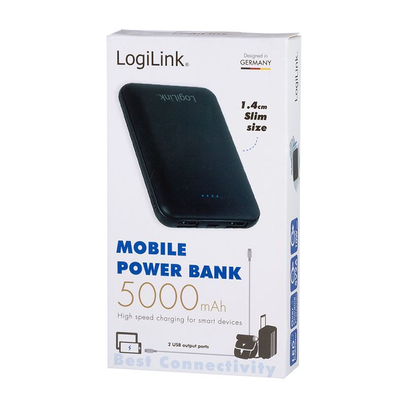 Logilink 2x USB-A 5000 mAh PowerBank Black Logilink 2x USB-A 5000 mAh PowerBank Black