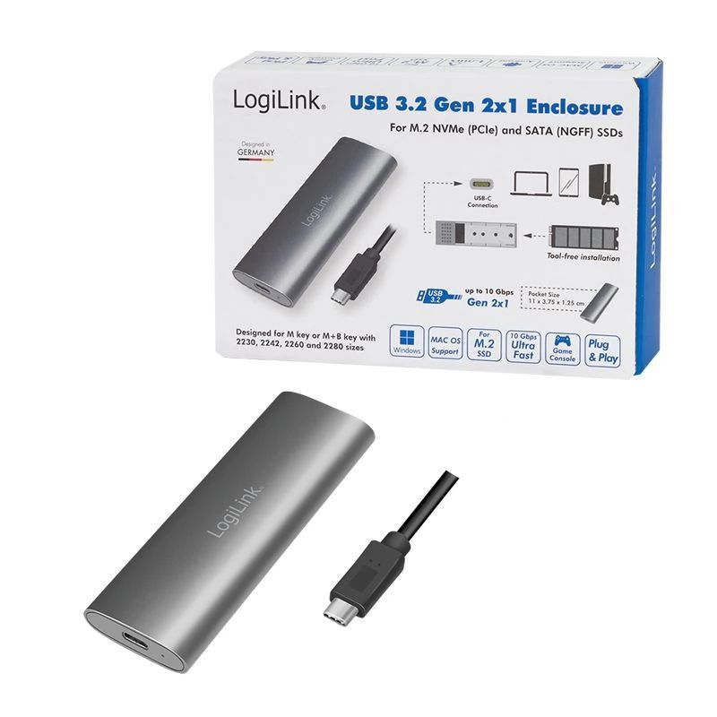 Logilink M.2 NVMe USB-C Case Silver Logilink M.2 NVMe USB-C Case Silver
