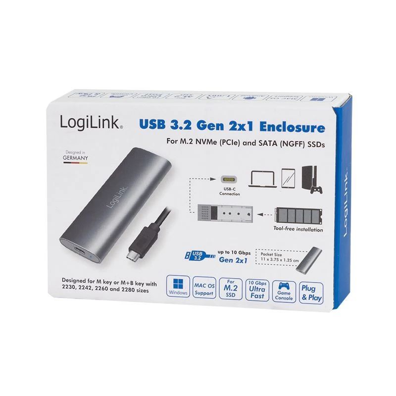 Logilink M.2 NVMe USB-C Case Silver Logilink M.2 NVMe USB-C Case Silver