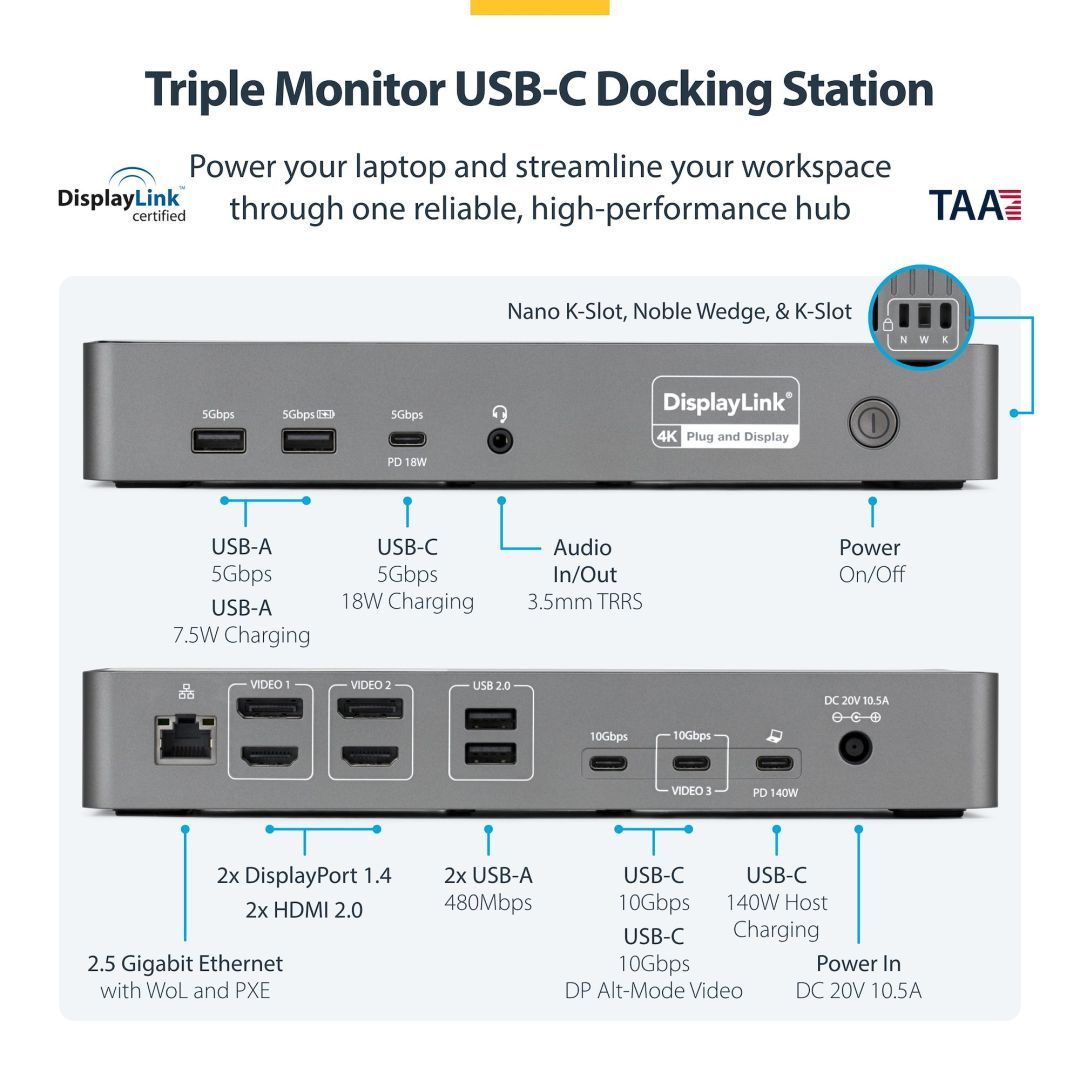 Startech DK30C2DPEPRUE Triple-Monitor USB-C Docking Station