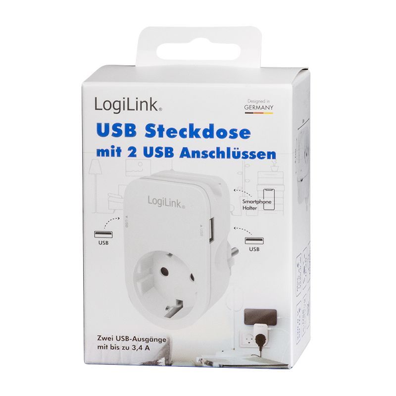 Logilink Socket adapter with holder 1x CEE 7/3 & 2x USB-A Logilink Socket adapter with holder 1x CEE 7/3 & 2x USB-A