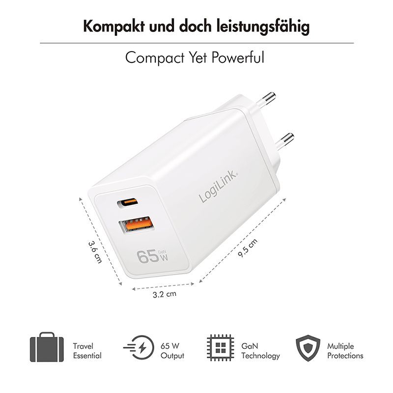 Logilink Dual USB socket adapter 65W White