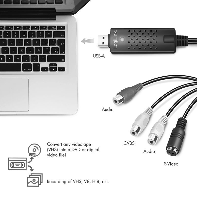 Logilink USB 2.0 A/V grabber USB A/M zu 3xCinch + miniDIN5/F Black Logilink USB 2.0 A/V grabber USB A/M zu 3xCinch + miniDIN5/F Black
