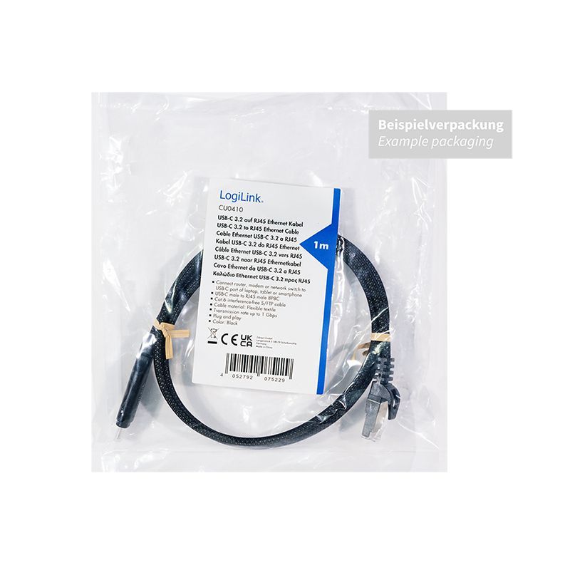 Logilink USB 3.2 Type-C Ethernet cable Black/Grey