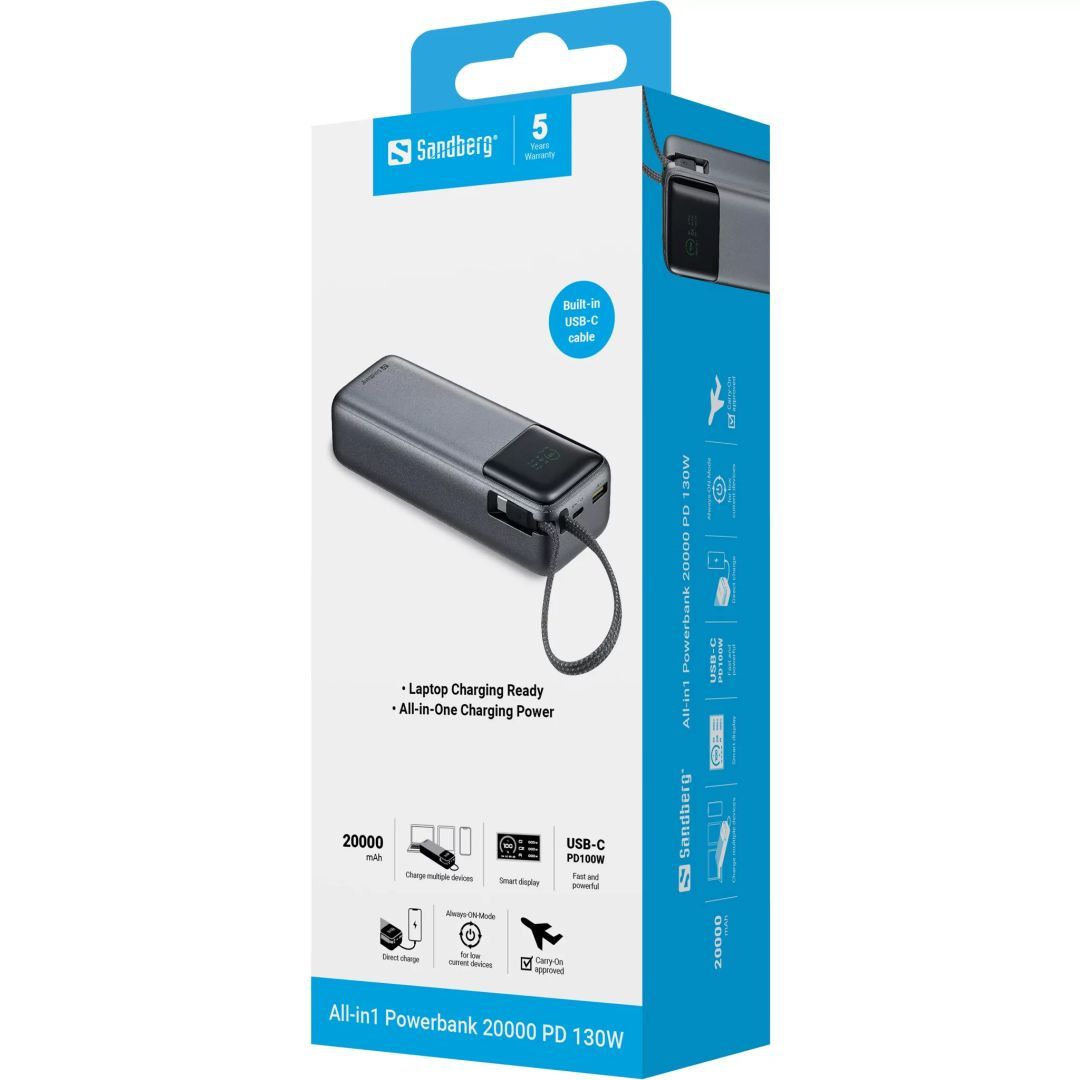 Sandberg All-in1 PD130W 20000mAh Powerbank Black