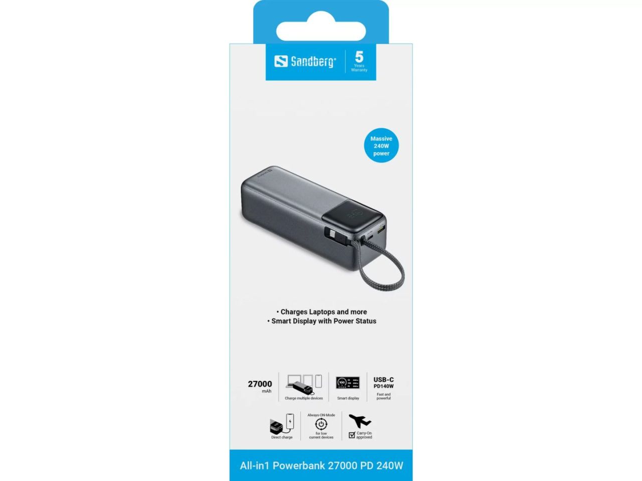Sandberg All-in1 PD240W 27000mAh Powerbank Blue