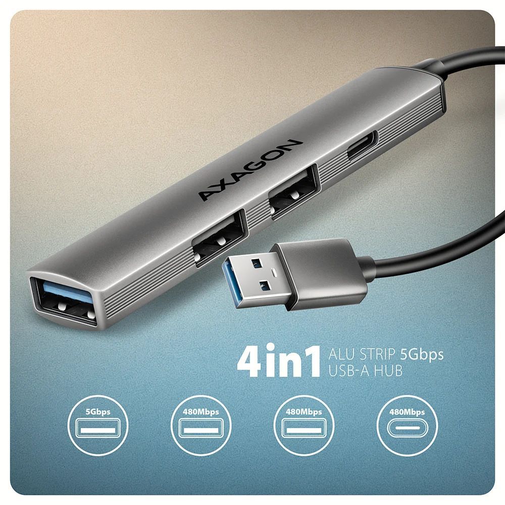 AXAGON HUE-STA ALU STRIP USB-A 4 port hub