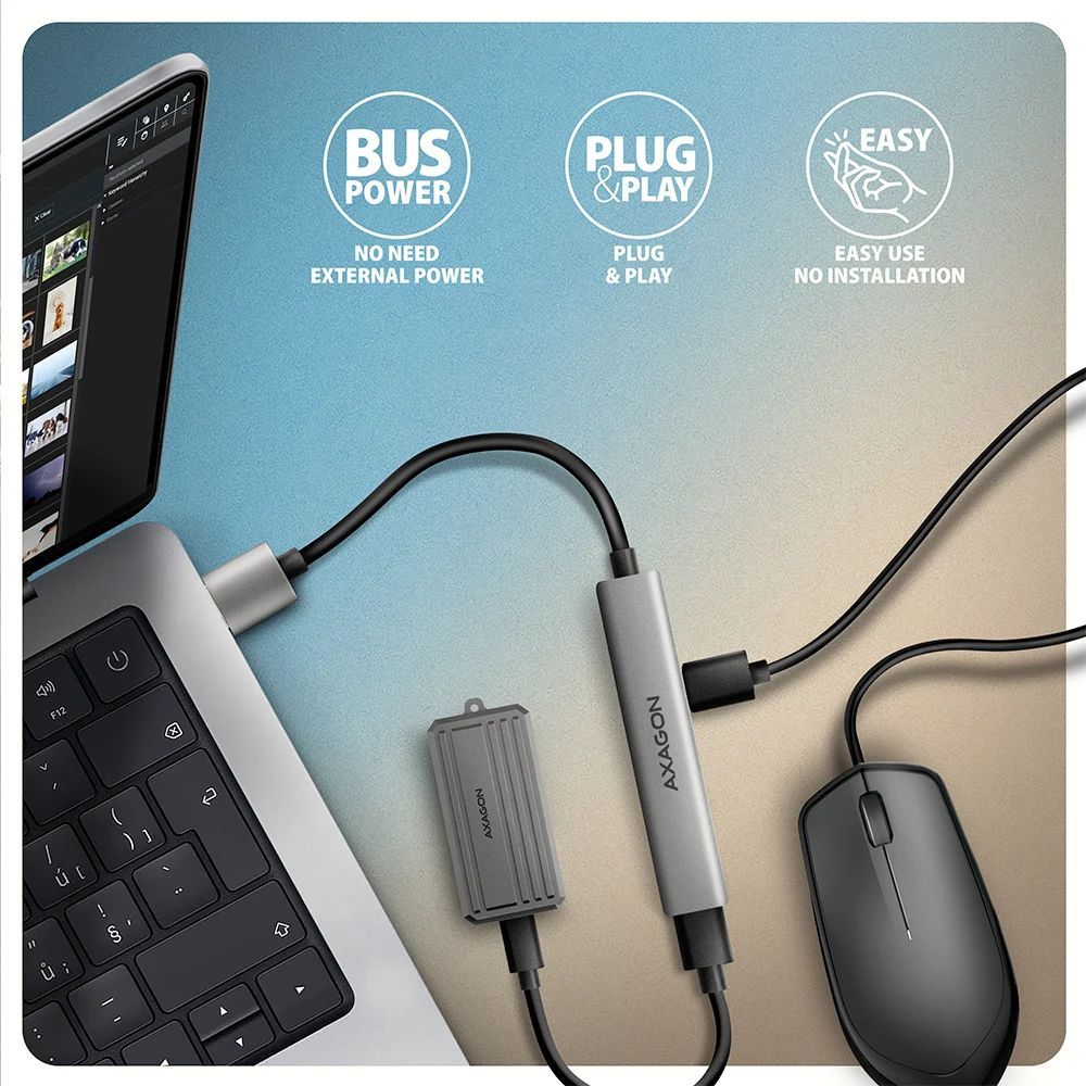 AXAGON HUE-STA ALU STRIP USB-A 4 port hub