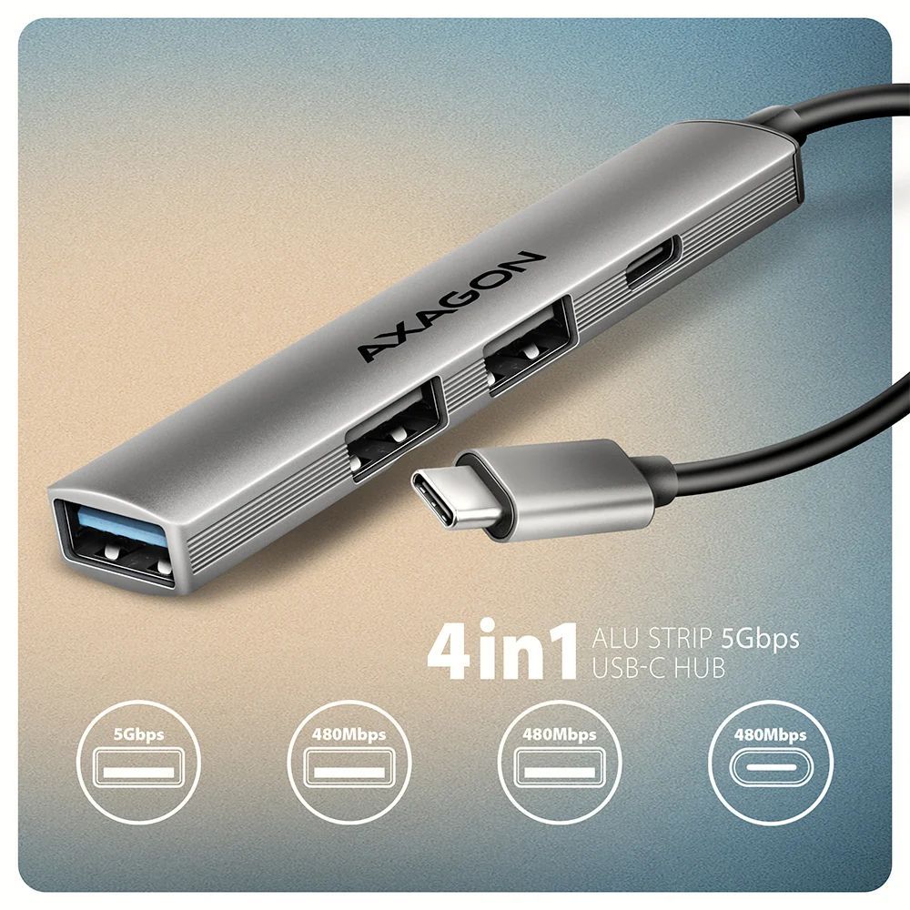 AXAGON HUE-STC ALU STRIP USB-C 4 port hub AXAGON HUE-STC ALU STRIP USB-C 4 port hub