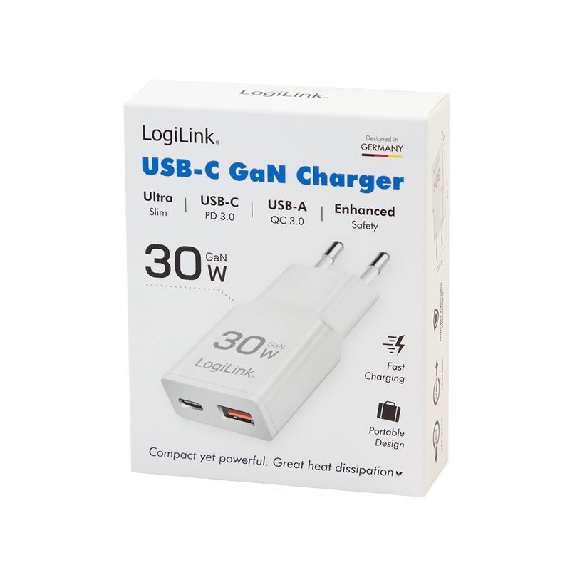 Logilink Dual-USB-C GaN charger White