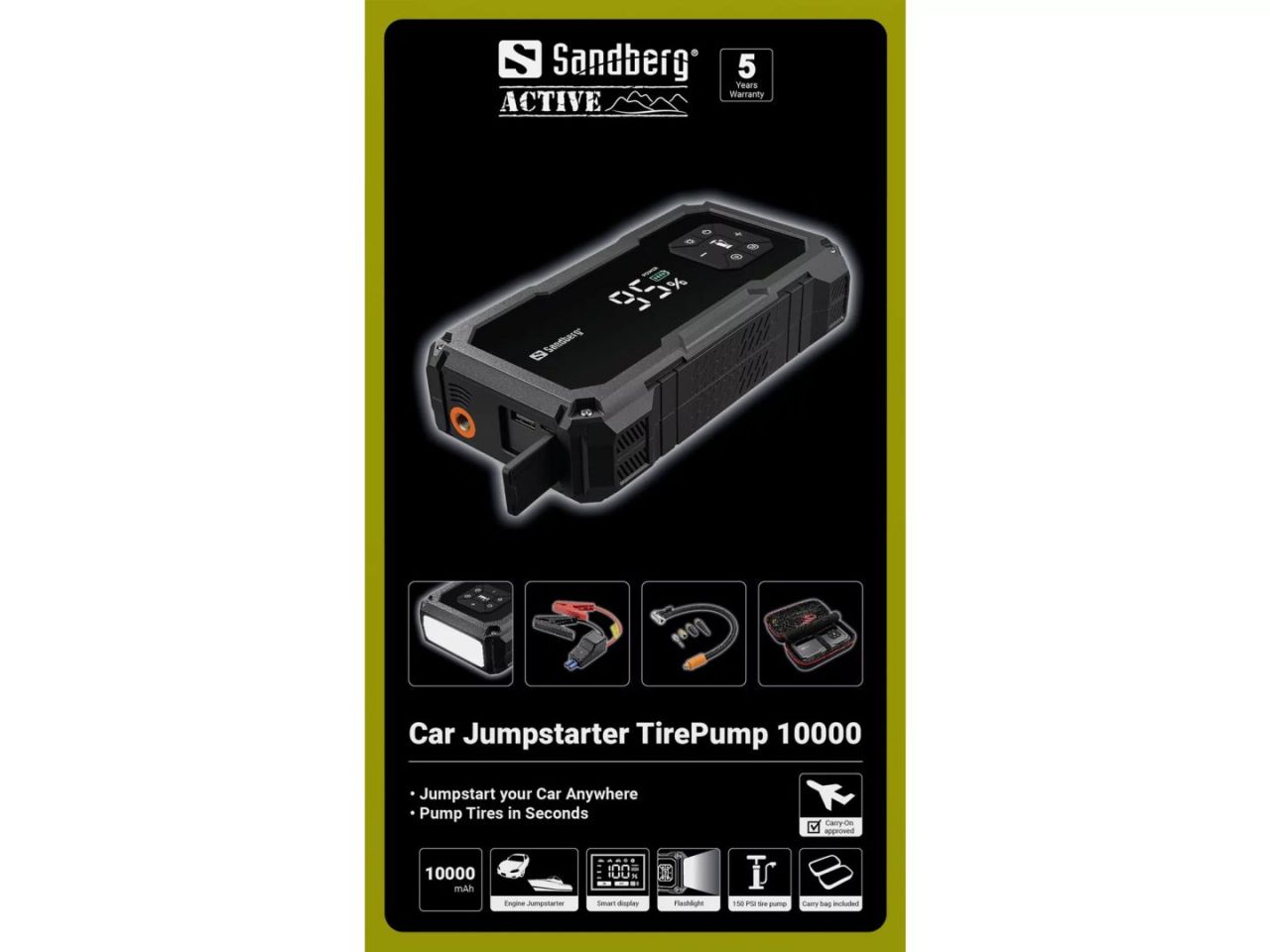 Sandberg Car Jumpstarter TirePump 10000mAh PowerBank Black