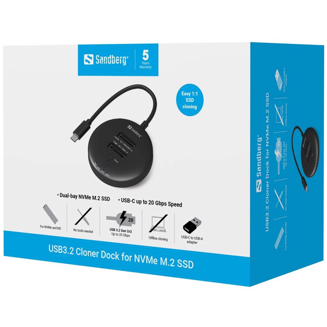 Sandberg Sandberg M.2 SSD dokkoló -USB3.2 Cloner Dock for M2+NVMe Sandberg Sandberg M.2 SSD dokkoló -USB3.2 Cloner Dock for M2+NVMe