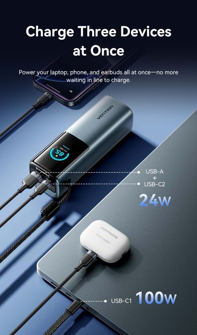 Vention Powerhive 27000mAh Power bank + cable Black