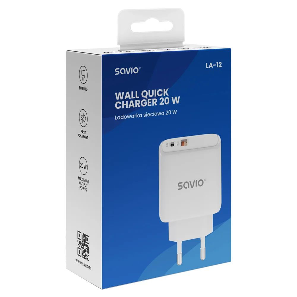 Savio LA-12 Wall quick charger 20W White Savio LA-12 Wall quick charger 20W White