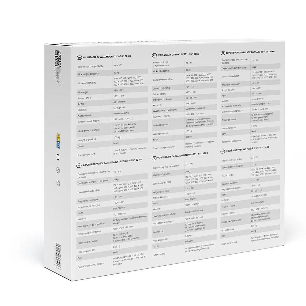 Savio Adjustable TV wall mount 23″ – 55″ Black Savio Adjustable TV wall mount 23″ – 55″ Black