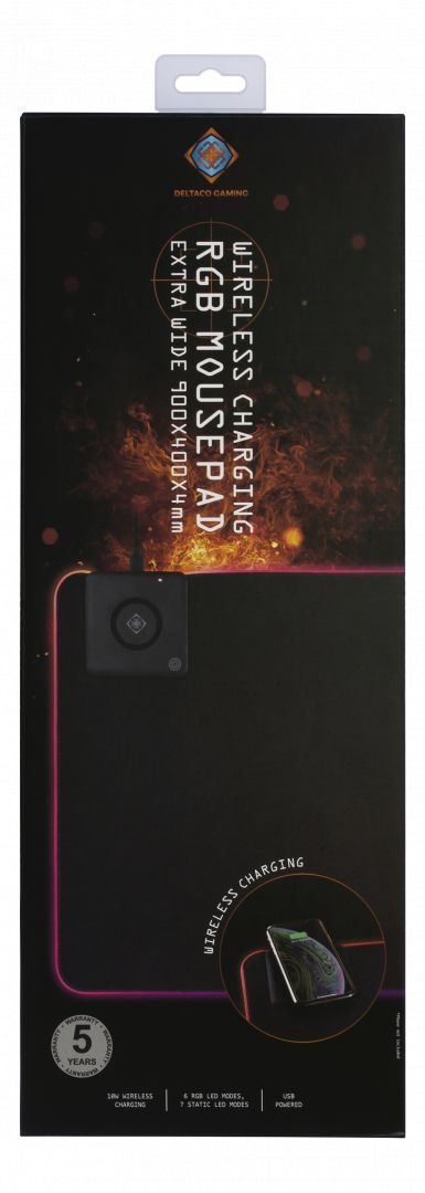 Deltaco GAM-092 Gaming Extra wide RGB with wireless charging Egérpad Black