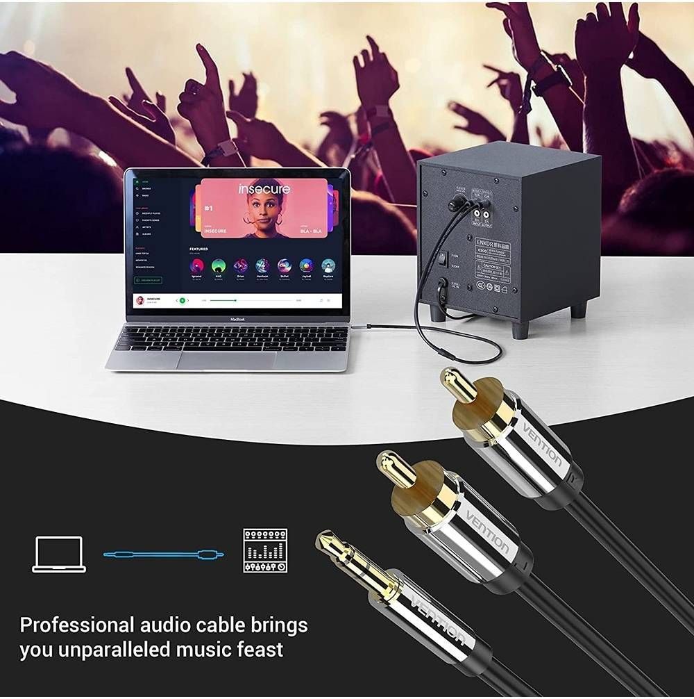 Vention 3.5mm Male to 2RCA Male Audio Cable 1m Black Vention 3.5mm Male to 2RCA Male Audio Cable 1m Black