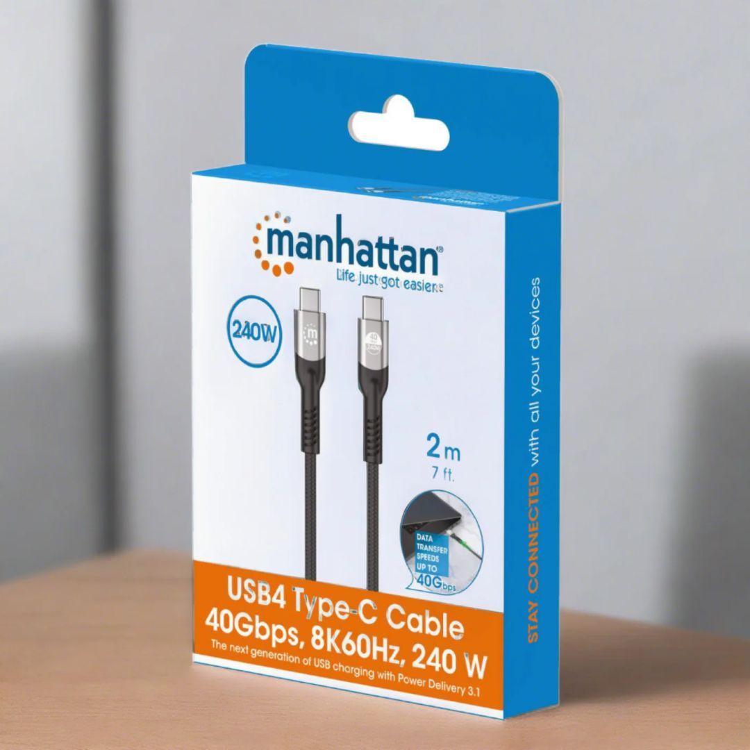 Manhattan USB-C to USB-C 240W 40Gbit/s 8K cable 2m Black Manhattan USB-C to USB-C 240W 40Gbit/s 8K cable 2m Black