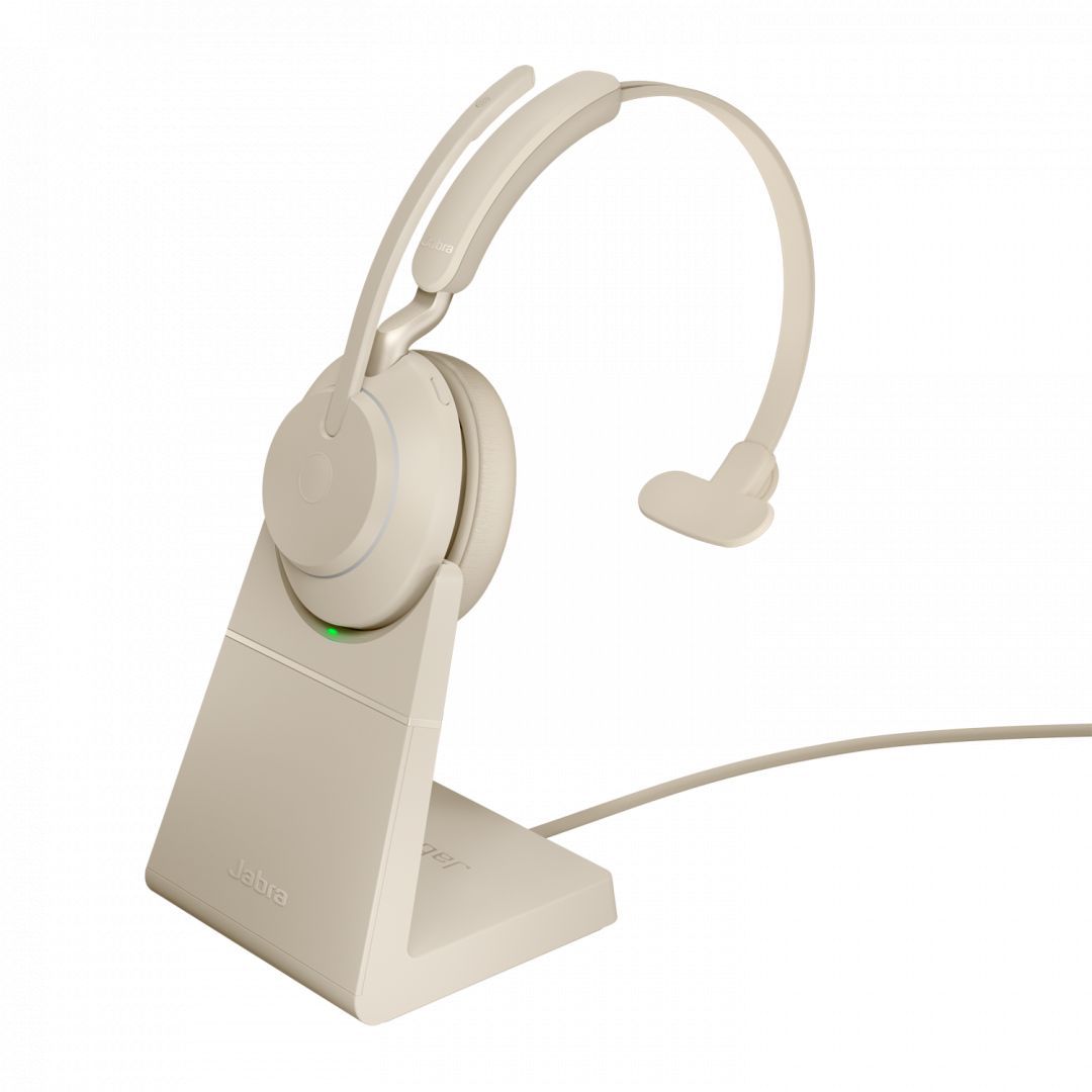 Jabra Evolve2 65 Link380a UC Mono Bluetooth Headset + Charging Stand Beige