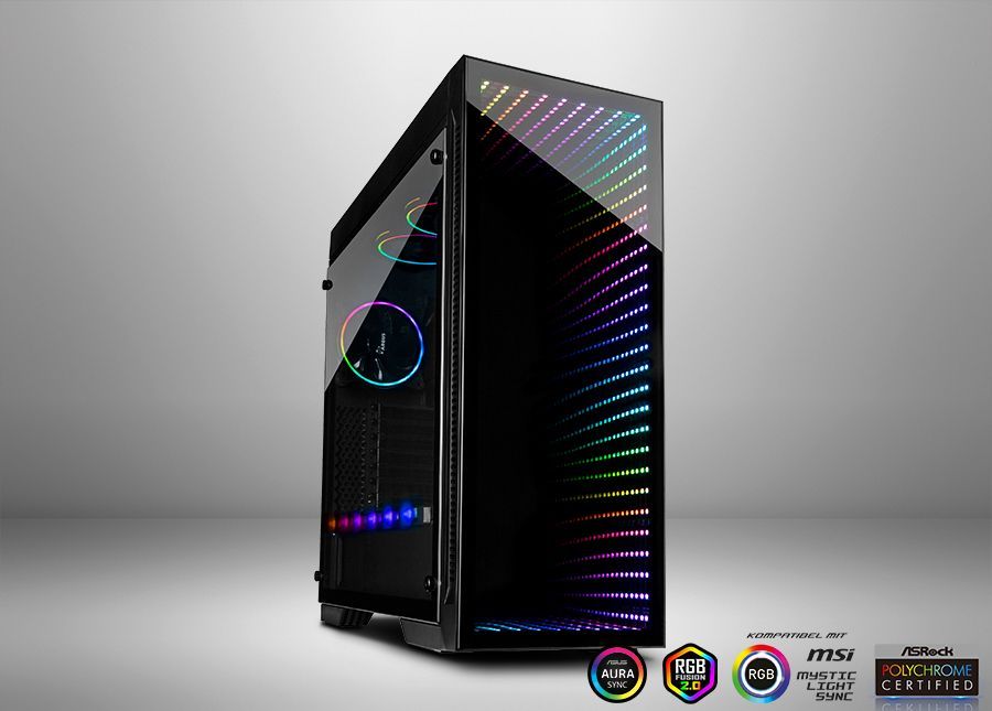 Inter-Tech X-908 Infini2 RGB Tempered Glass Black