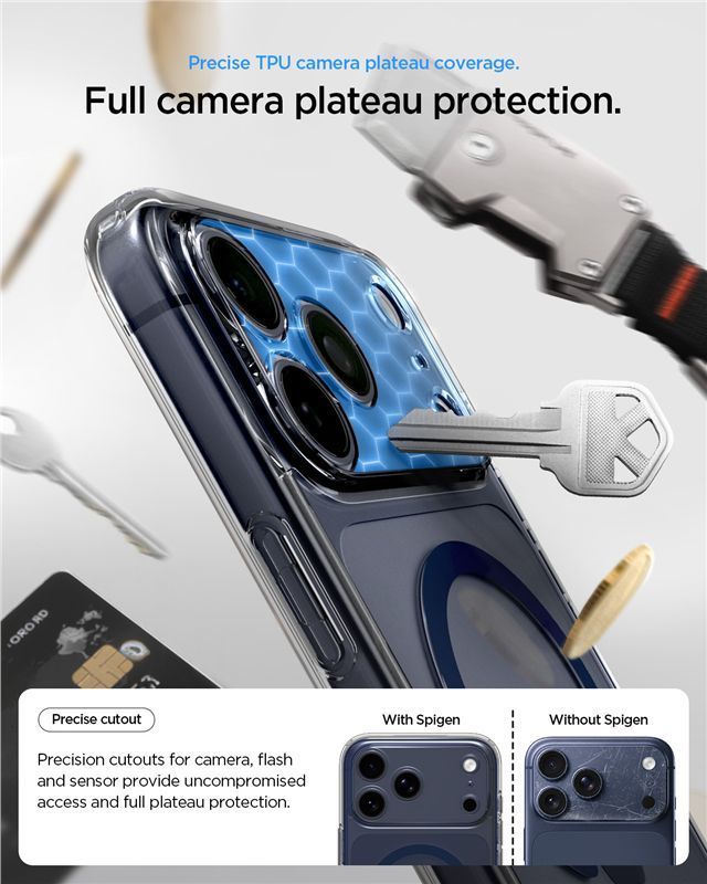 Spigen Ultra Hybrid MagSafe case for iPhone 17 Pro Clear Deep Blue