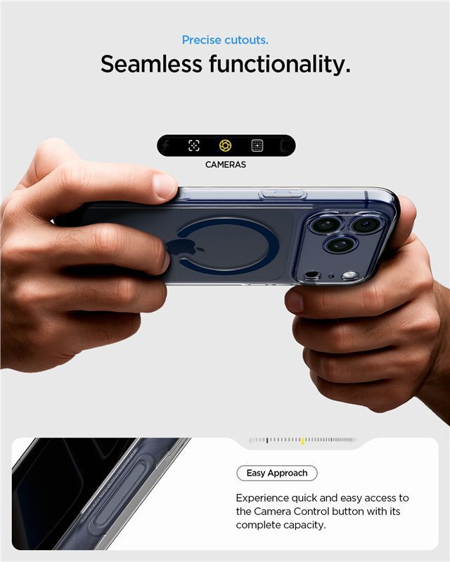 Spigen Ultra Hybrid MagSafe case for iPhone 17 Pro Clear Deep Blue