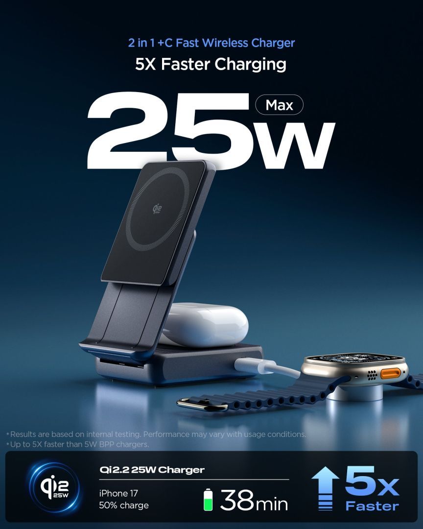 Spigen Essential MagSafe 2-in-1+C Wireless Charger Black