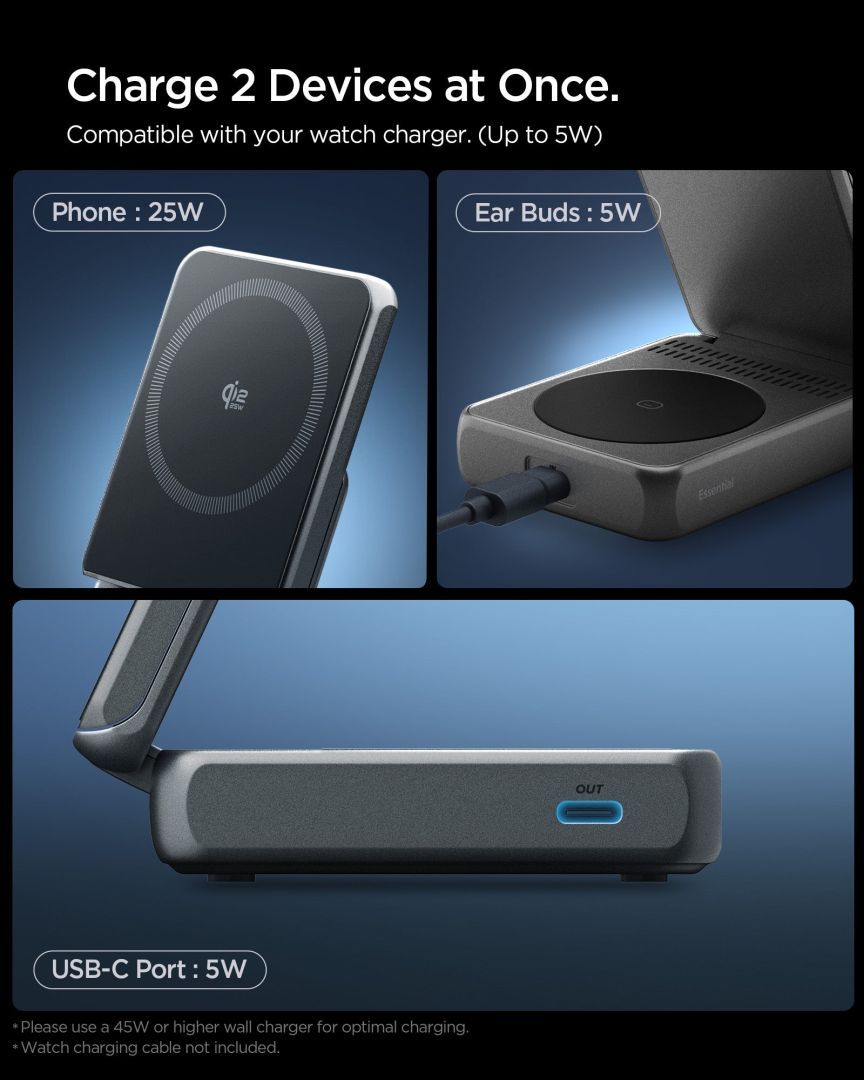 Spigen Essential MagSafe 2-in-1+C Wireless Charger Black