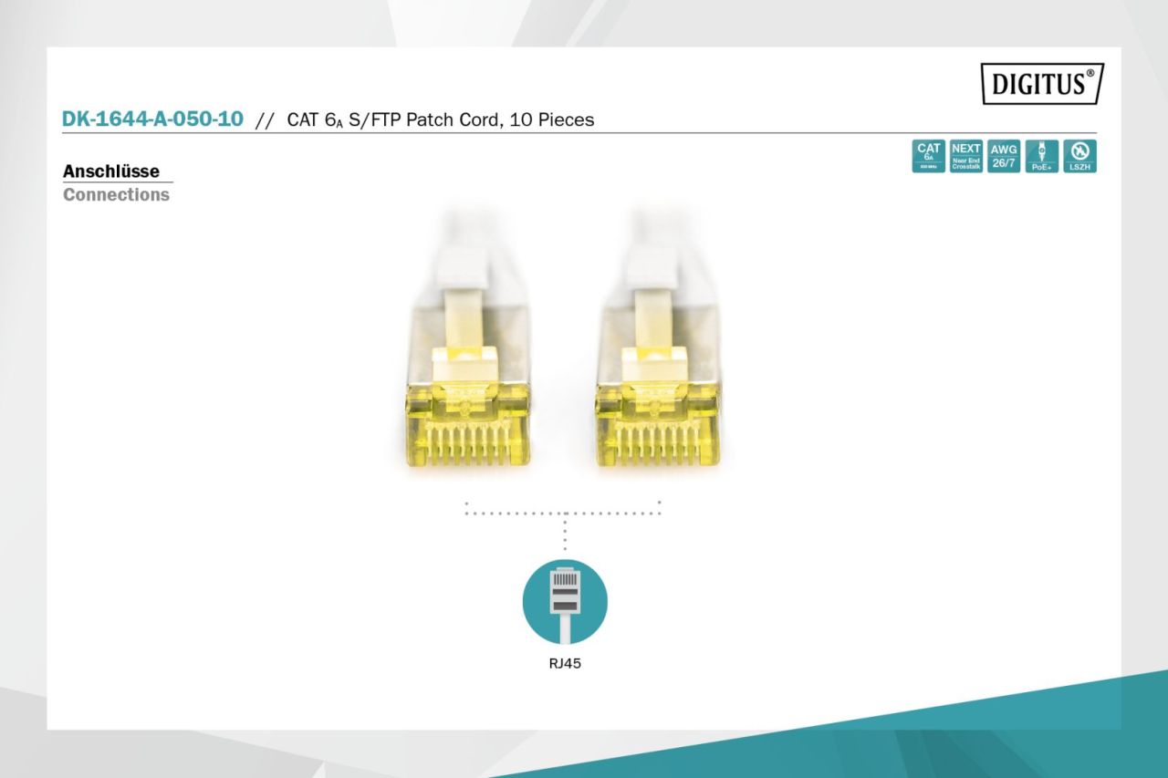 Digitus CAT6A S-FTP Patch Cable 5m Grey (10db) Digitus CAT6A S-FTP Patch Cable 5m Grey (10db)
