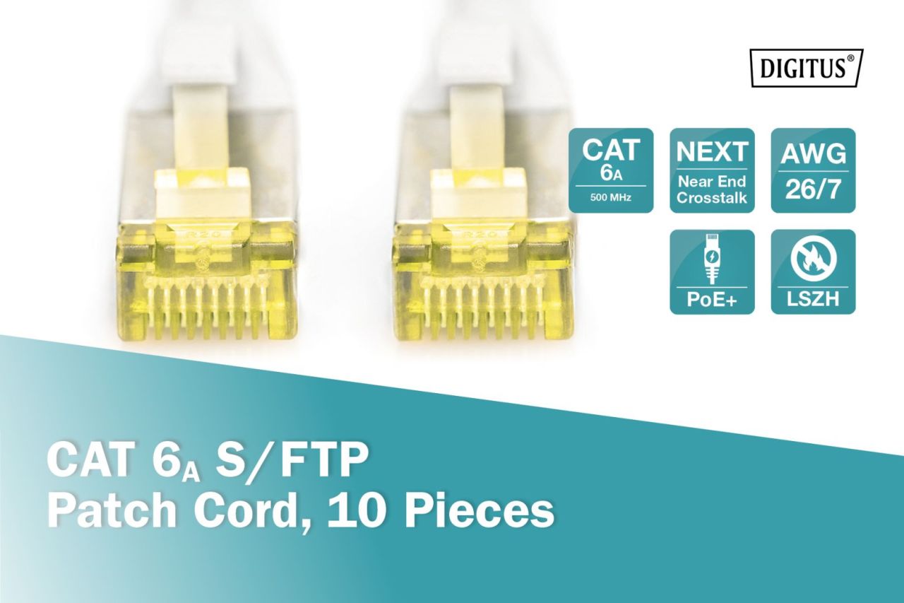 Digitus CAT6A S-FTP Patch Cable 5m Grey (10db) Digitus CAT6A S-FTP Patch Cable 5m Grey (10db)