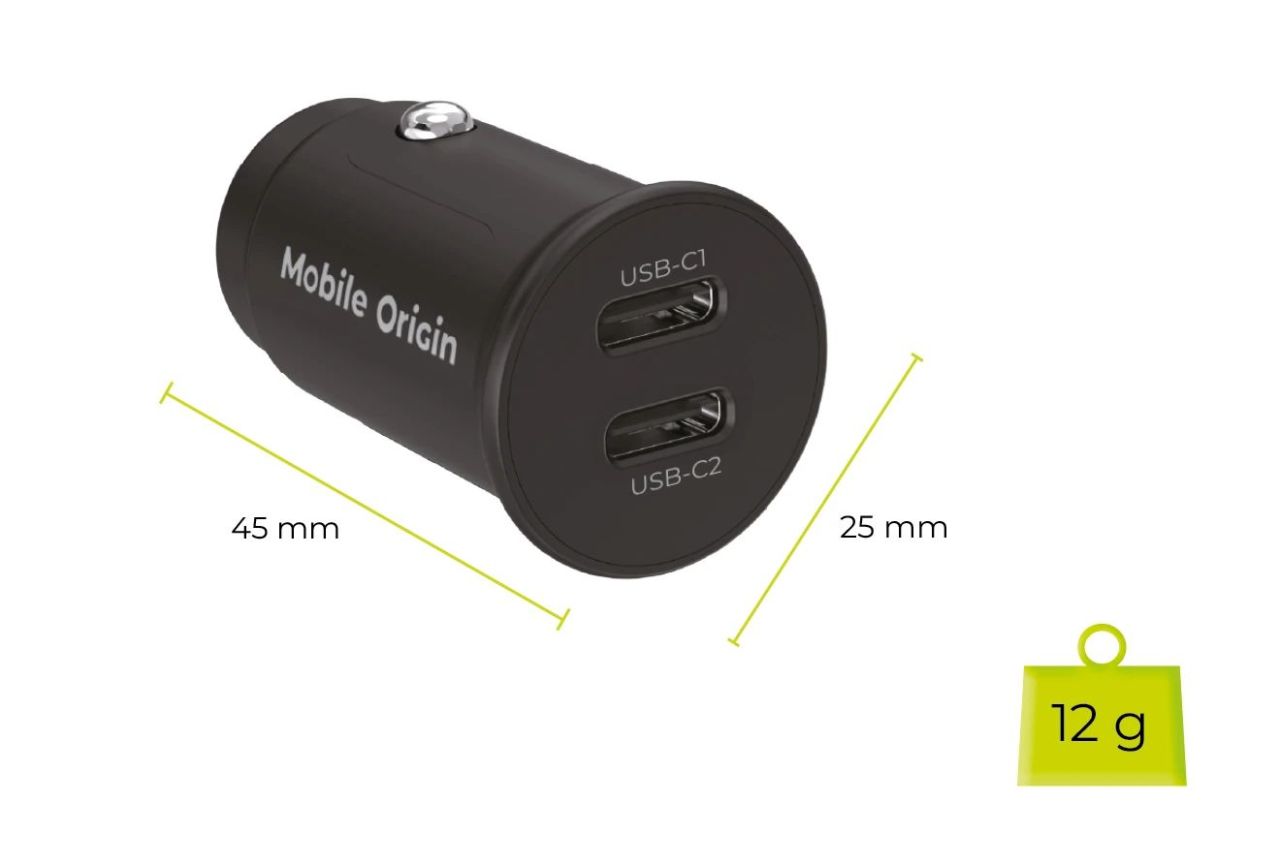 Mobile Origin 30W Super Car Charger CA20 - 2x USB-C Black