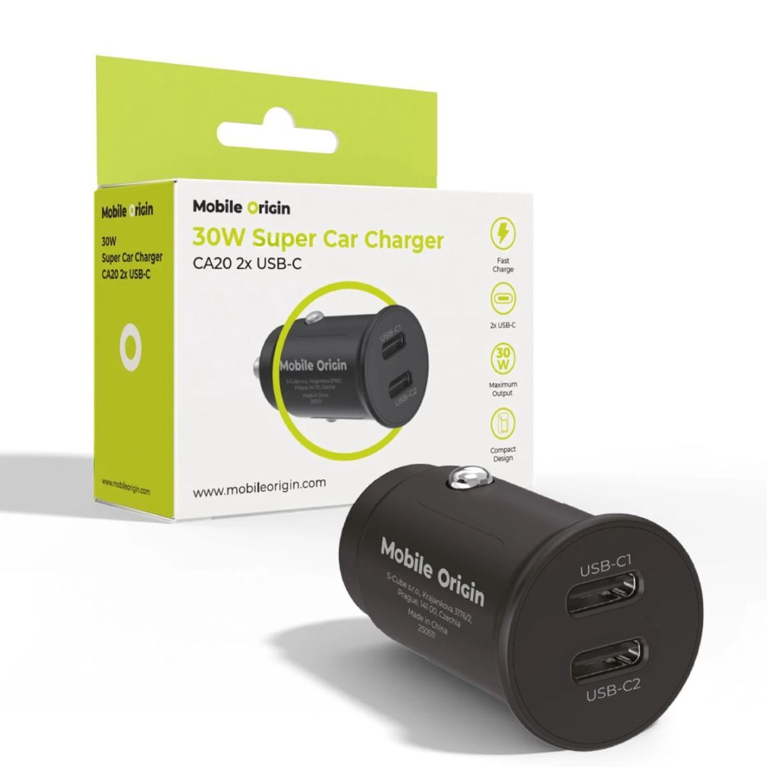 Mobile Origin 30W Super Car Charger CA20 - 2x USB-C Black