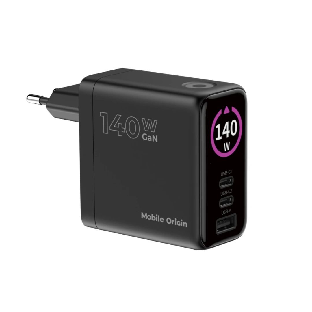 Mobile Origin 140W GaN Display Charger PW21 2x USB-C+USB-A Black