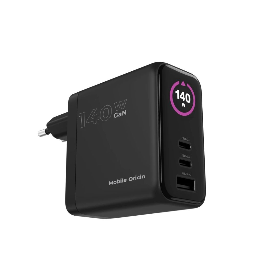 Mobile Origin 140W GaN Display Charger PW21 2x USB-C+USB-A Black
