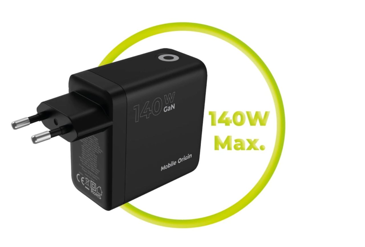 Mobile Origin 140W GaN Display Charger PW21 2x USB-C+USB-A Black