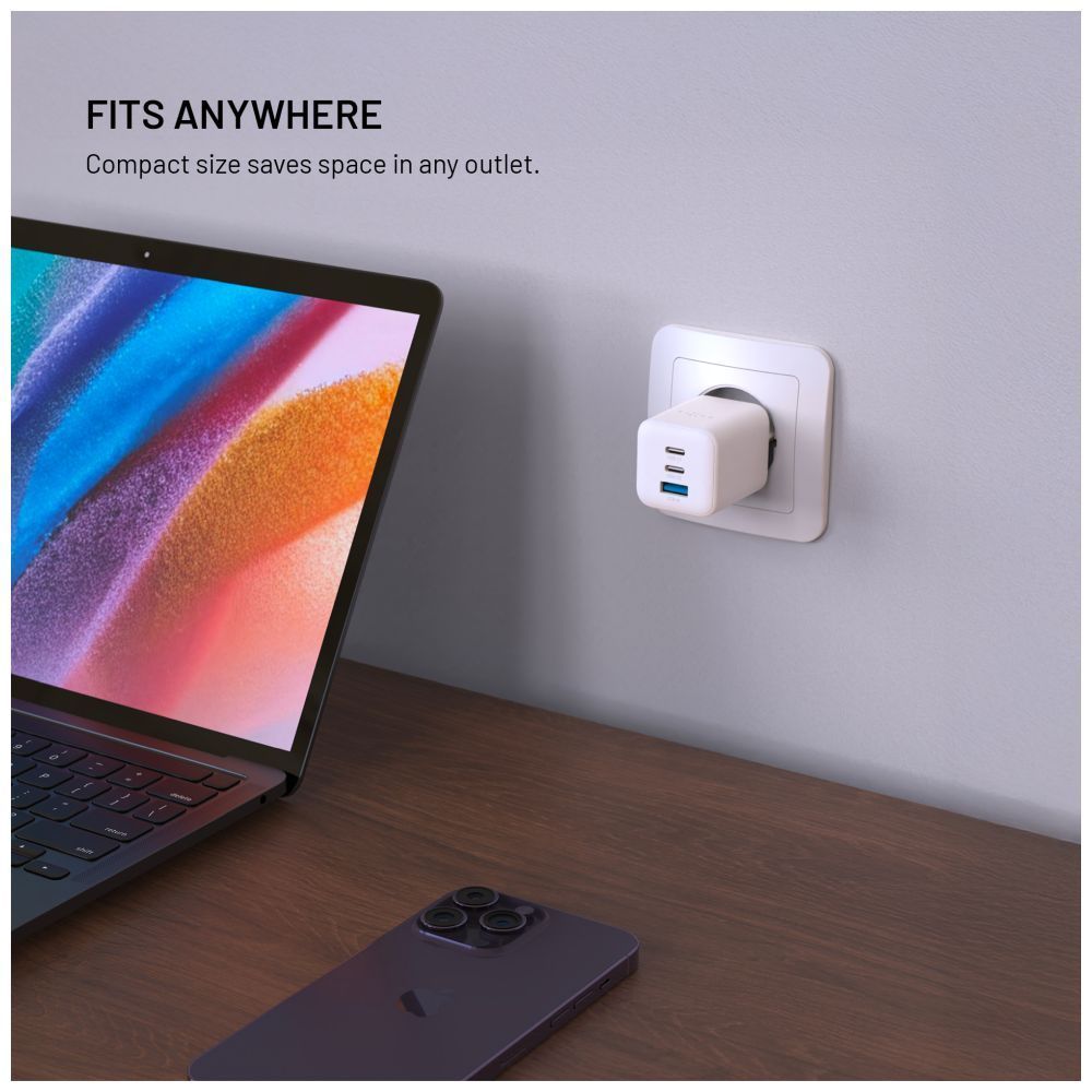 FIXED Mini 2x USB-C, USB-A GaN töltő adapter 65W, fehér